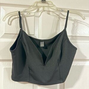 Never Worn SHEIN Black Deep V Crop Top - Size L
